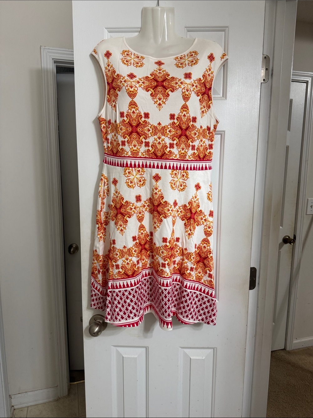 New York & Company White Dress with Orange and Red Print